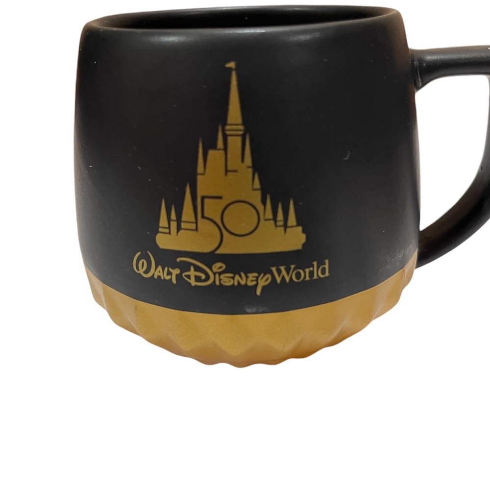 STARBUCKS DISNEY WORLD PARKS 50TH anniversary coffee mug cup black gold studded